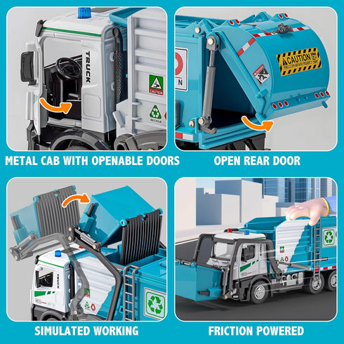 Set 3 HAPYAD AUTO-Lift Function Garbage Truck Toys Metal Cab, Trash Truck Toy with Lights and Sounds Includes