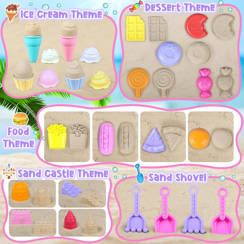 REZUCREY Set, Set 3-10 Collapsible Beach Toys for Toddlers, Sand Bucket and Shovels Ice Cream Tea Travel Sand Toys