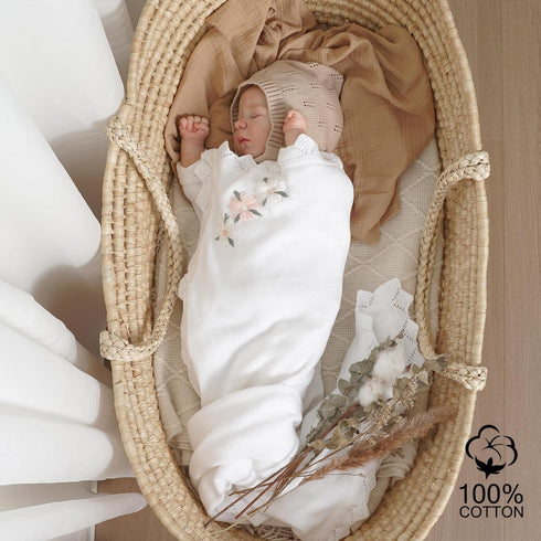 100% 40"x30" LAWKUL Baby Blanket Traceable Cotton Knit Receiving Blankets Soft Swaddle for Newbron Boy Girls White