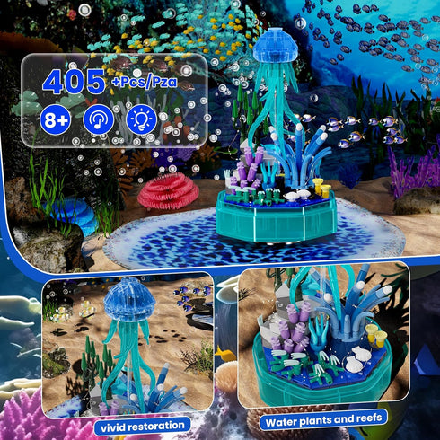 Sets 10101 8 9 10, 405 Sea Creature Collections Jellyfish Building with Seaweed and Coral, Sea Animal Building Kits