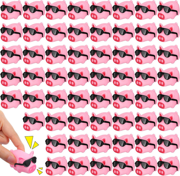 Liliful 200 Sets Mini Rubber Pig Bath Toy with Sunglasses Pink Float