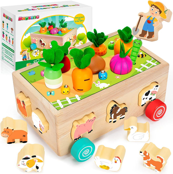 Toddlers Montessori Educational Wooden Shape Sorting Toys with Vegetables & Farm Animals for Ages 1-3