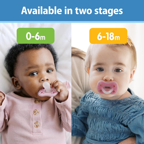 Symmetrical 0-6m, 3-Pack Dr. Brown's Advantage One-Piece Silicone Baby Pacifier, Fully Soother, Ecru/Light Pink/Pink