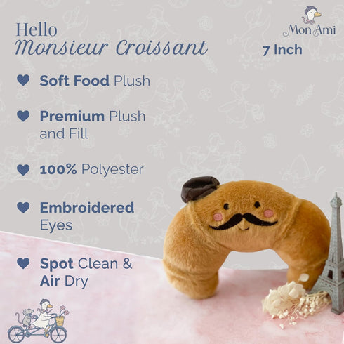 7-Inch MON AMI Croissant Food Plush Toy for Boys & Girls | Soft Bakery Stuffed Toy | Cute Playtime Companion | Kitchen
