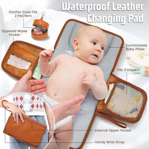 Backpack ROSEGIN Premium Vegan Leather Diaper Bag with Waterproof Changing Pad Reinforced Stitching & Zippers, Baby Bag