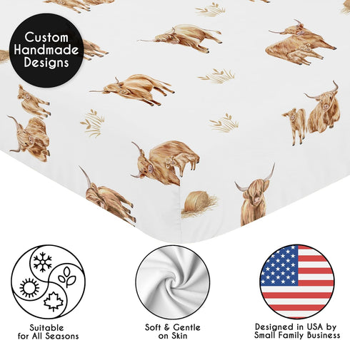 Sweet Jojo Designs Fitted Baby Crib Sheets (Boho Highland Cow) for Boys or Girls, Infant Nursery, Toddler Room