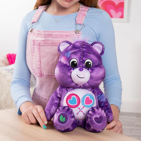 Care Bears 14" Medium Plush Denim Bear - Share Bear - Purple Stuffed Animal for Ages 4+, Soft Cuddly Gift