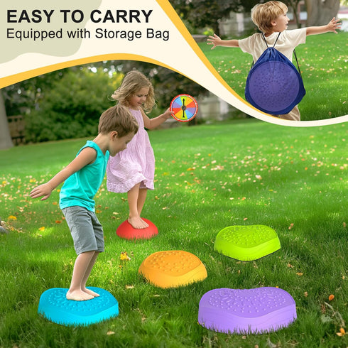 OZMI Balance Stepping Stones for Kids, 5 Pcs Non-Slip Plastic Kit with Storage Bag for Indoor Outdoor Play