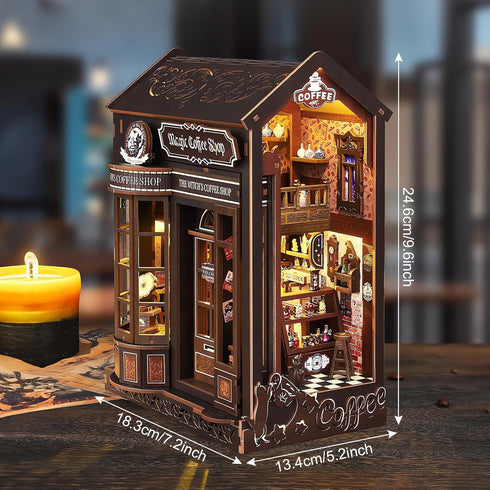 Set DIY Book Nook Kit, Miniature Dollhouse Bookshelf Insert with Light, Laser-Cut Wooden Craft for Adults, Perfect