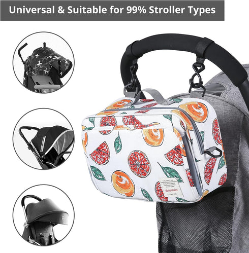 Non-Slip Stroller Organizer Bag for Diapers with Insulated Pocket, Hooks, Adjustable Strap, Universal Fit for Most