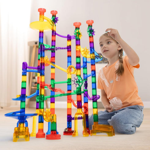 JOYIN 170Pcs Glowing Marble Run - Construction Building Blocks Toys with Glow in The Dark Glass Marbles