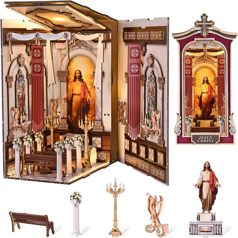 Book Nook DIY Kit,3D Wooden Puzzle with LED Bookend Bookshelf Decoration,Miniature Doll