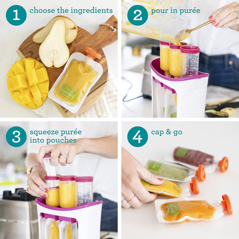 Infantino 3 Squeeze Station, Baby Food Maker & Pouch Filler, Fill Reusable Pouches at Once, Easy to Use, Dishwasher