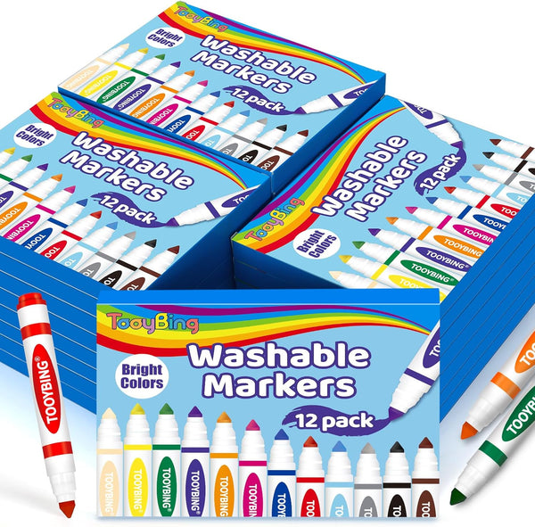 TooyBing Washable Markers Bulk (288 Count, 24 Box), 12 Assorted Colors, Washable