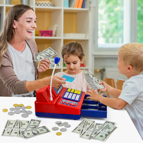 3, 4, 5, 6, 7, 8+ 103 Playset 4-8 Bstoyder Calculator Cash Register Toy Gift for Kids Age Year Old, Pcs Grocery Store