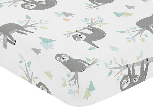 Sweet Jojo Designs Unisex Blue and Grey Jungle Sloth Leaf Fitted Crib Sheet for Baby Toddler Nursery - Turquoise, Gray,