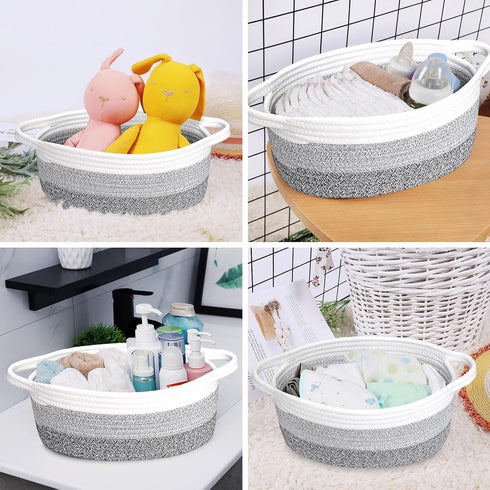 ABenkle Small Woven Basket, 12"x 8"x 5", Cute Storage Basket for Cat Dog Toys, Decorative Gift Basket with Handles