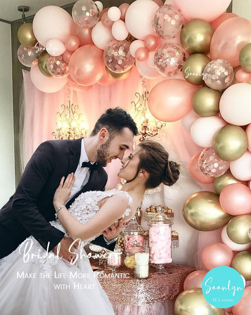 Soonlyn 140 Pack Rose Gold Balloons, 12 Inch Gold & Pink, Pink Confetti Arch Kit for Showers