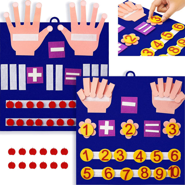 2 Handmade Felt Finger Toy Set, Felt Math Toys for Kindergarten Learning, Counting Finger Boards Addition Subtraction