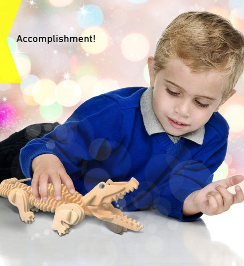 Puzzled 3D Puzzle Alligator Wood Craft Model Kit, Fun Educational DIY Wooden Toy, 94 Pieces
