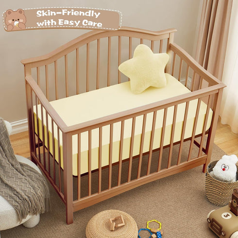 2 Pack Baby(52" 28") Vonty Breathable Fitted Crib Sheet for Boys and Girls - Rayon Derived from Bamboo, White & Beige
