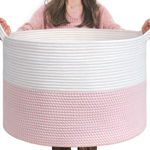 INDRESSME XXXLarge Storage Basket with Handle, Pink Laundry Basket for Nursery Stuffed