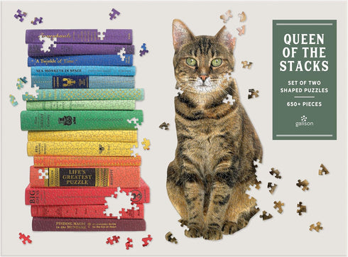 Galison Queen of The Stacks Set of Two Puzzle Set, Multicolor