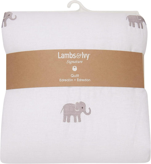 Creamy White Elephant Embroidered Baby Crib Quilt