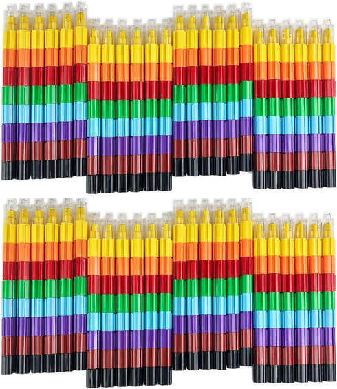 Huji Stacking Buildable 8 Colors Crayons Set, Connect Stack and Build Sideways
