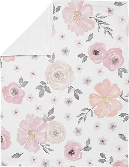 30x36in Sweet Jojo Designs Soft Baby Blanket (Pink/Grey Boho Floral) for Girls, Infant, Newborns, Toddler - Stroller