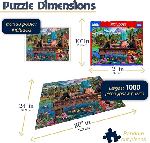 1000 Summer 24"x30" White Mountain Piece Jigsaw Puzzle Dog Lake Day Puzzles with Large Piece for Adults and Family