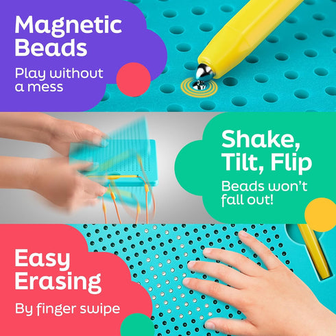 Magnetic Drawing Board for Kids, Beads and Magnet Stylus Pen, Magnetic Tablet Toy for Airplane & Car Ride Activities