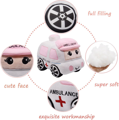 Soft Plush Ambulance Stuffed Car Toy, Cute White Truck Plushie, Excellent Gifts for Kids or Birthday Party (10.6 Inches)