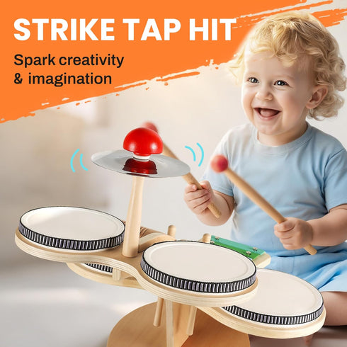 Set, 8 1 18 2 3 4 5 6 iPlay, iLearn Toddler Wooden Drum Kids Musical Instruments Toy, in Percussion Drum Kit