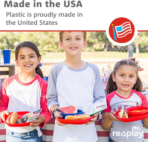 22 Oz. 3 Set 3-7.37" 7.37" 1.25" Re-Play Toddler Plates - Deep-Walled Flat Kids Plates with Lids - Dishwasher