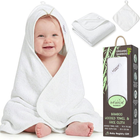 Organic Bamboo Hooded Baby Towels with Washcloths 1 Hooded Towel (30x30 inches)