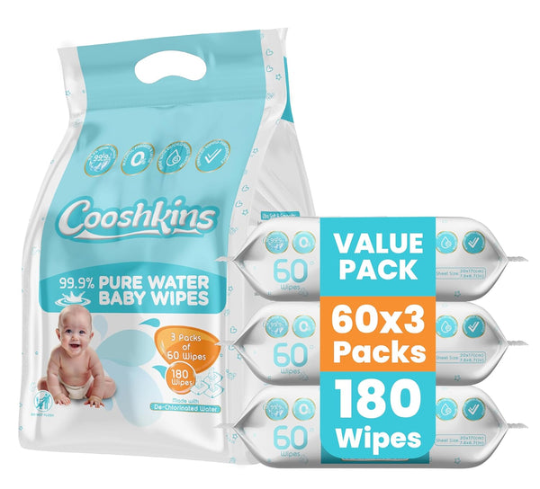 COOSHKINS De-Chlorinated Pure Water Baby Wipes | Gentle Unscented Wipes for Sensitive Skin