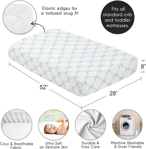Sweet Jojo Designs Fitted Baby Crib Sheets (Blue Bows) for Girls, Infant Nursery, Toddler Room - Standard Size (Tiffany