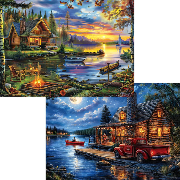 Puzzles for Adults 1000 Pieces, 2 Pack Lake and Night View Jigsaw
