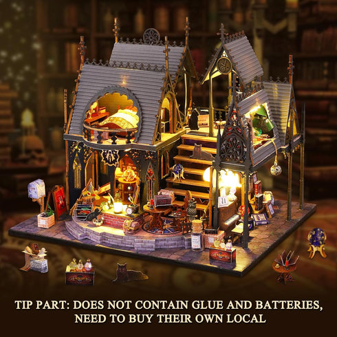 DIY Miniature House Kit, Tiny Magic Cabin House for Adults, 3D Wooden Puzzles Dollhouse with LED Light