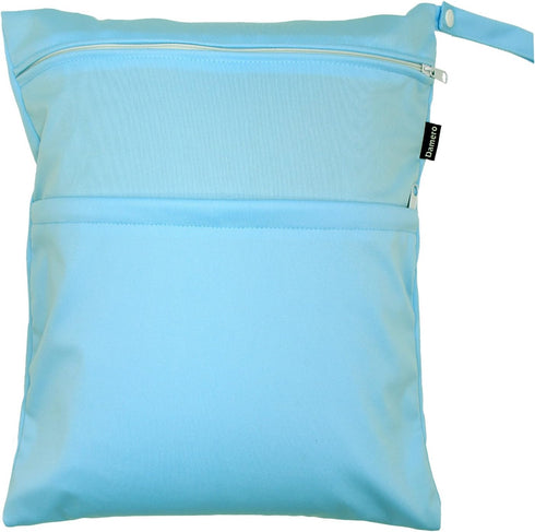 Damero 2 Pack Travel Wet Dry Bag Organizer with 2 Pockets for Cloth Diaper, Baby Clothes, Pumping Parts, Medium,