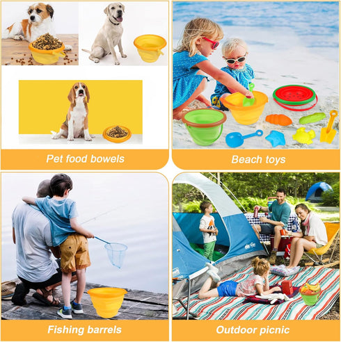 Twister.CK Set Summer 2.5L 3PCS Beach Sand Toys for Kids, Silicone Collapsible Foldable Beach Bucket Travel Beach Toys
