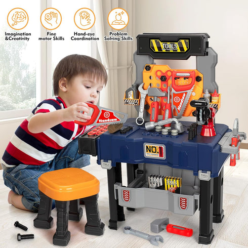Set 3-5,Kids Set,Multifunctional Toolbox,Boy 3 4 5 Kids Tool Bench with Electric Drill and Chair,Construction Workbench