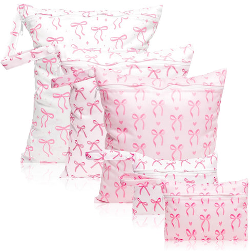 R HORSE 5Pcs Waterproof Baby Diaper Bag, Cute Pink Bow Wet Dry
