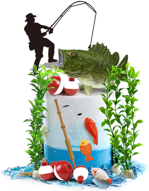KDPATFAV 14 Pieces Fisherman Themed Decoration Gone Fishing Cake Topper for Retirement Party