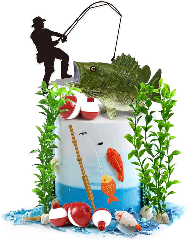 KDPATFAV 14 Pieces Fisherman Themed Decoration Gone Fishing Cake Topper for Retirement Party