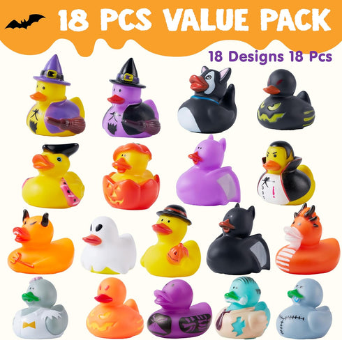 18 JOYIN PCS Halloween Rubber Ducks, Halloween Ducks for Halloween Goodie Bag Fillers, Rubber Duckies Baby Bath Toys