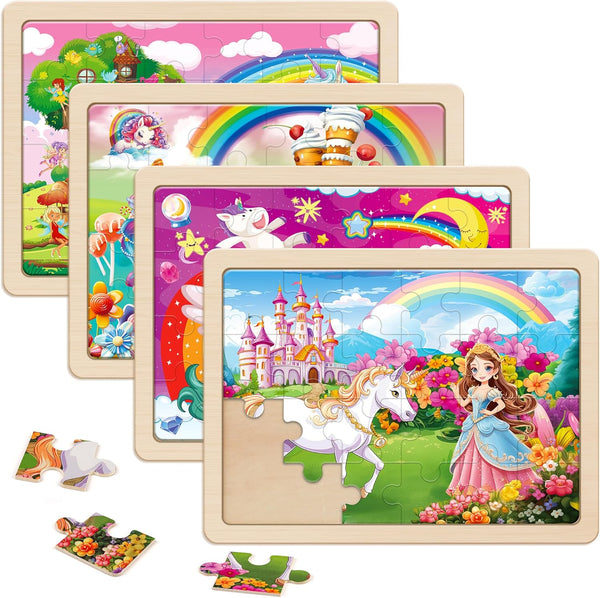 SYNARRY Large Unicorn Princess Fairy Wooden Puzzles Gift Box (12.2*9.4 in) - 24 Pcs for Kids Ages 4-6
