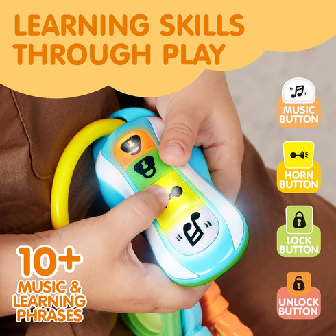 10+ JOYIN Baby Car Keys Teether - Toddlers Sensory Learning Toy w/Music & Lights - Musical Toys for Travel - Birthday