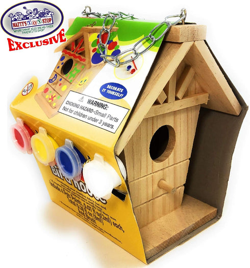 Matty's Toy Stop Paint Your Own Small Wooden Birdhouses - Gift Set Bundle (Includes Paints & Brushes) - 3 Pack